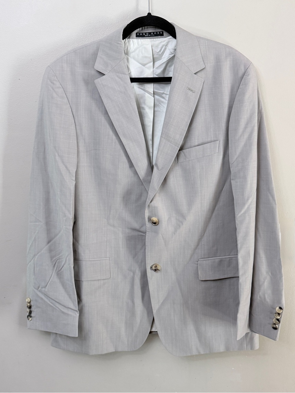 BOSS Hugo Boss Light Grey Full 2-Piece Suit Italian Guabello Super 130s Wool 42